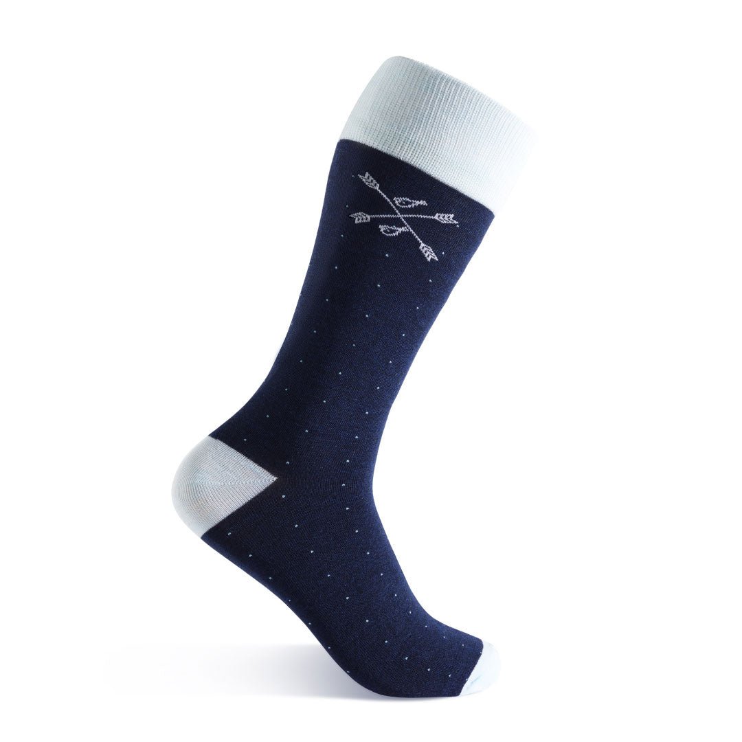 navy and light blue pindot men's dress socks