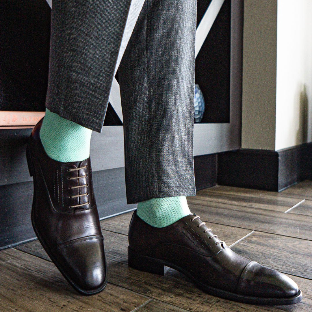 Man wearing Seafoam green men's dress socks