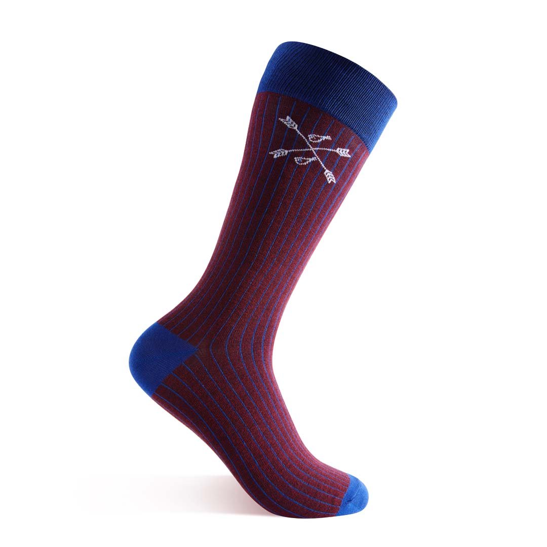 maroon and blue pinstripe socks
