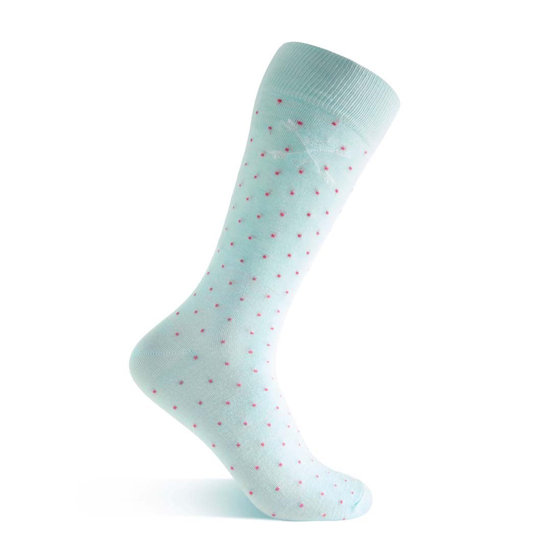 Mint blue socks with pink dots