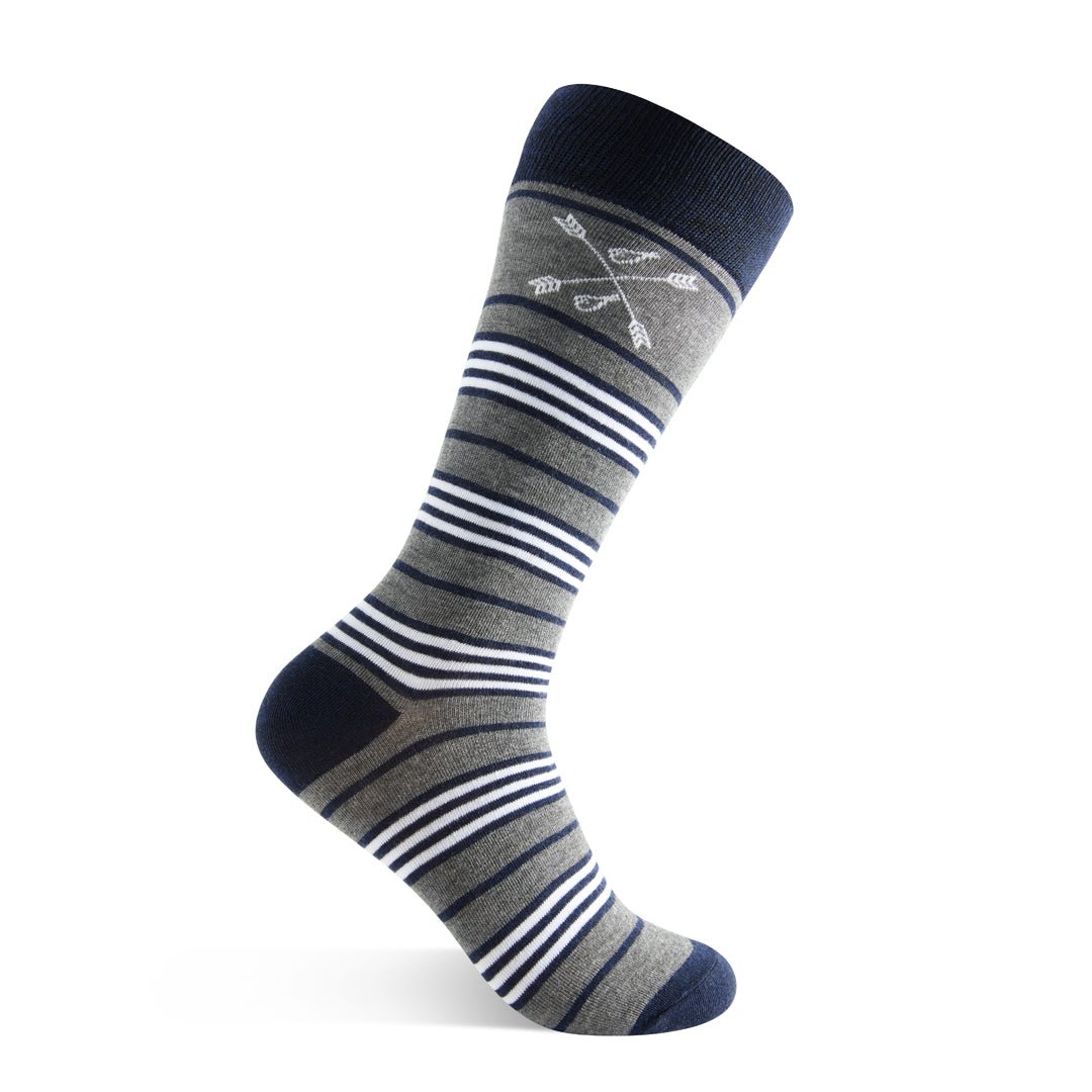 Gray, white and blue stripe socks