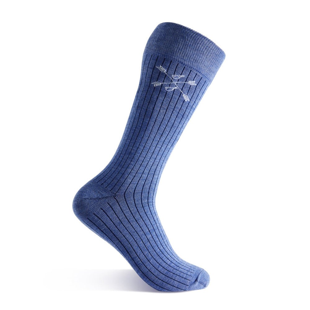 Solid, blue, and navy blue ribbed men's dress sock.
