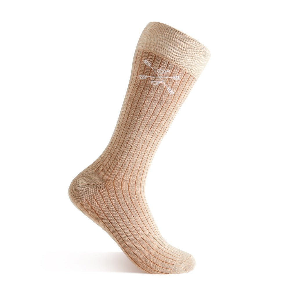 Oatmeal, solid, mocha ribbed men's dress sock.