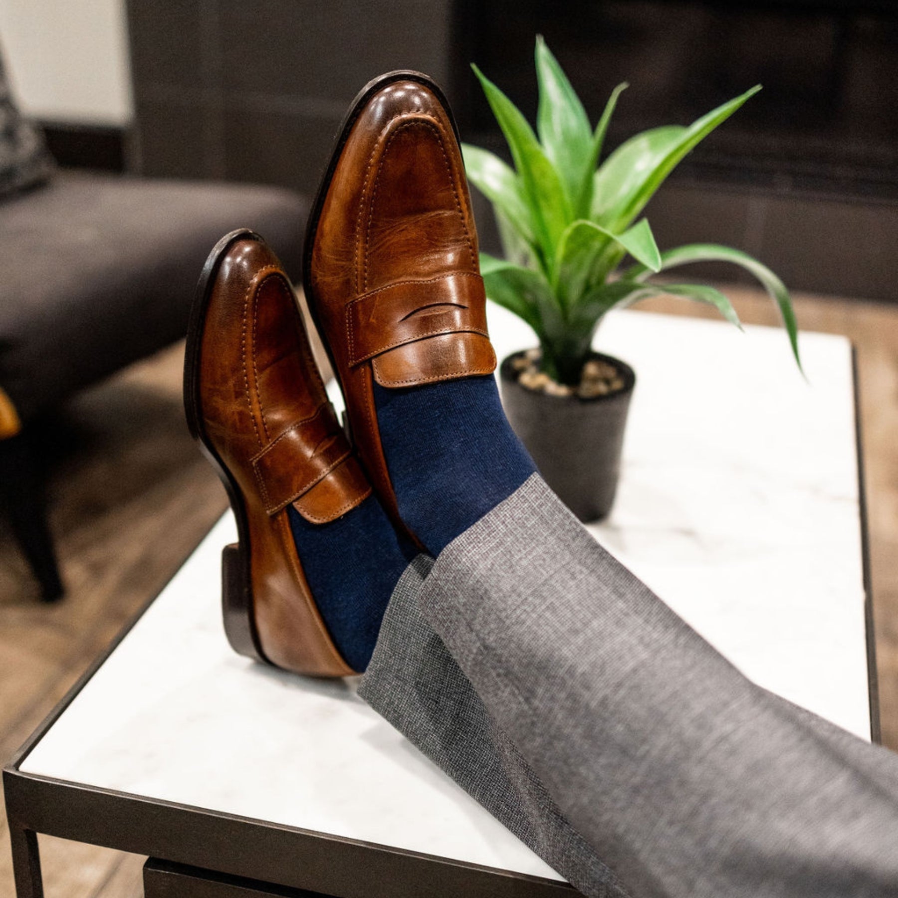 navy blue solid men's dress socks