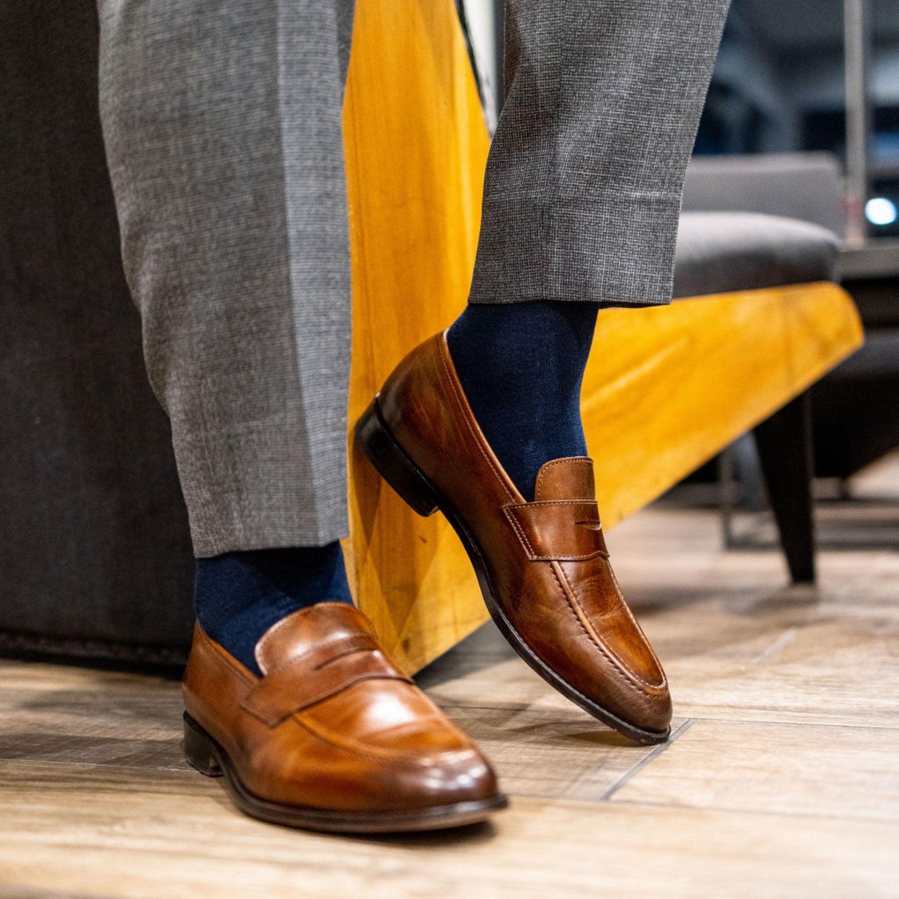 solid navy blue men's dress socks