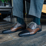 deep green sock with powder blue micro-pin dots