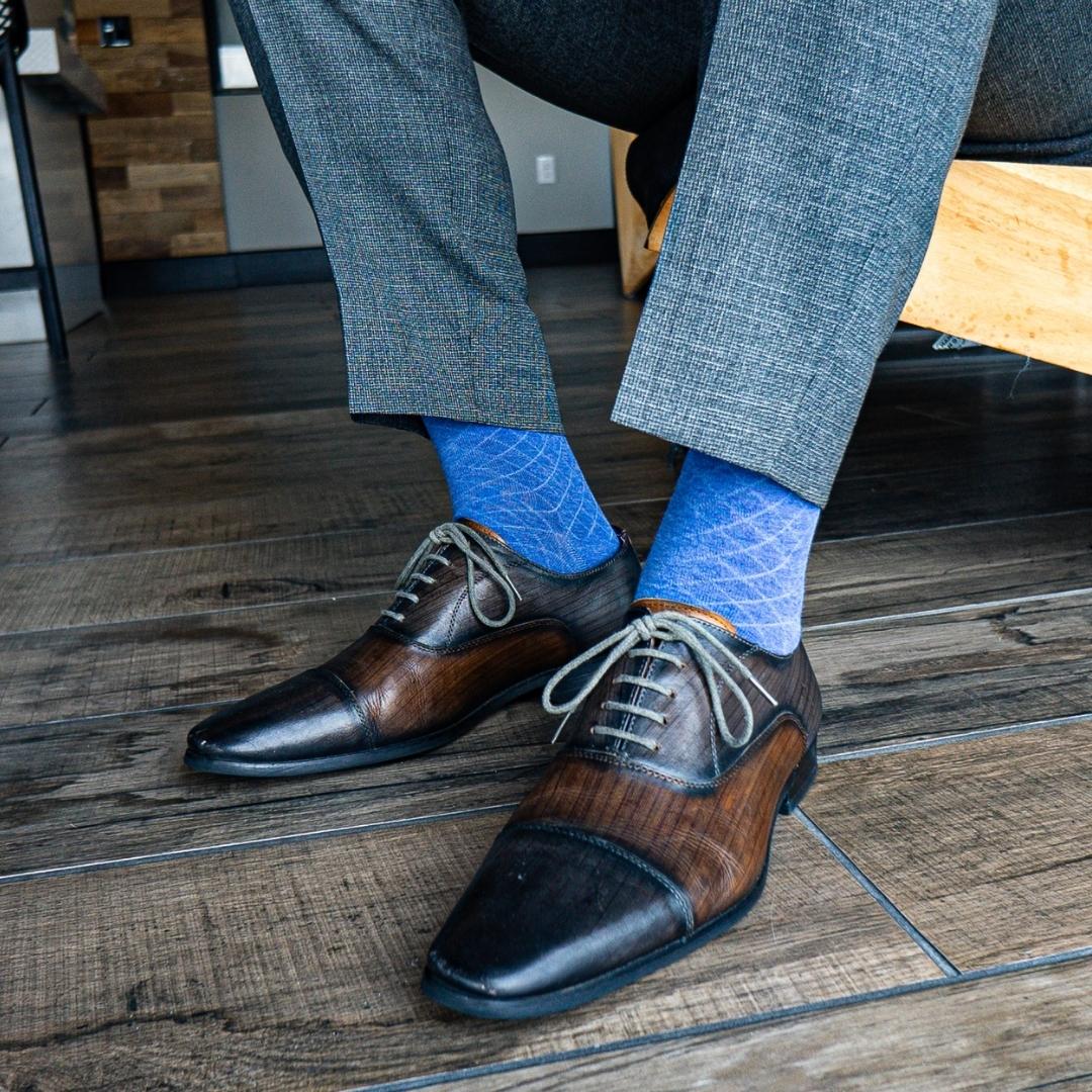 Royal Blue men's dress sock with a contrasting diamond pattern