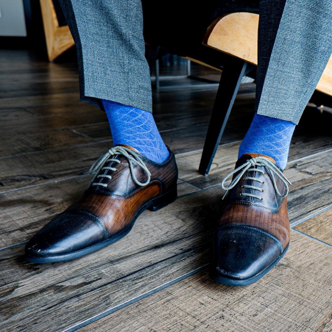 Royal Blue men's dress sock with a contrasting diamond pattern