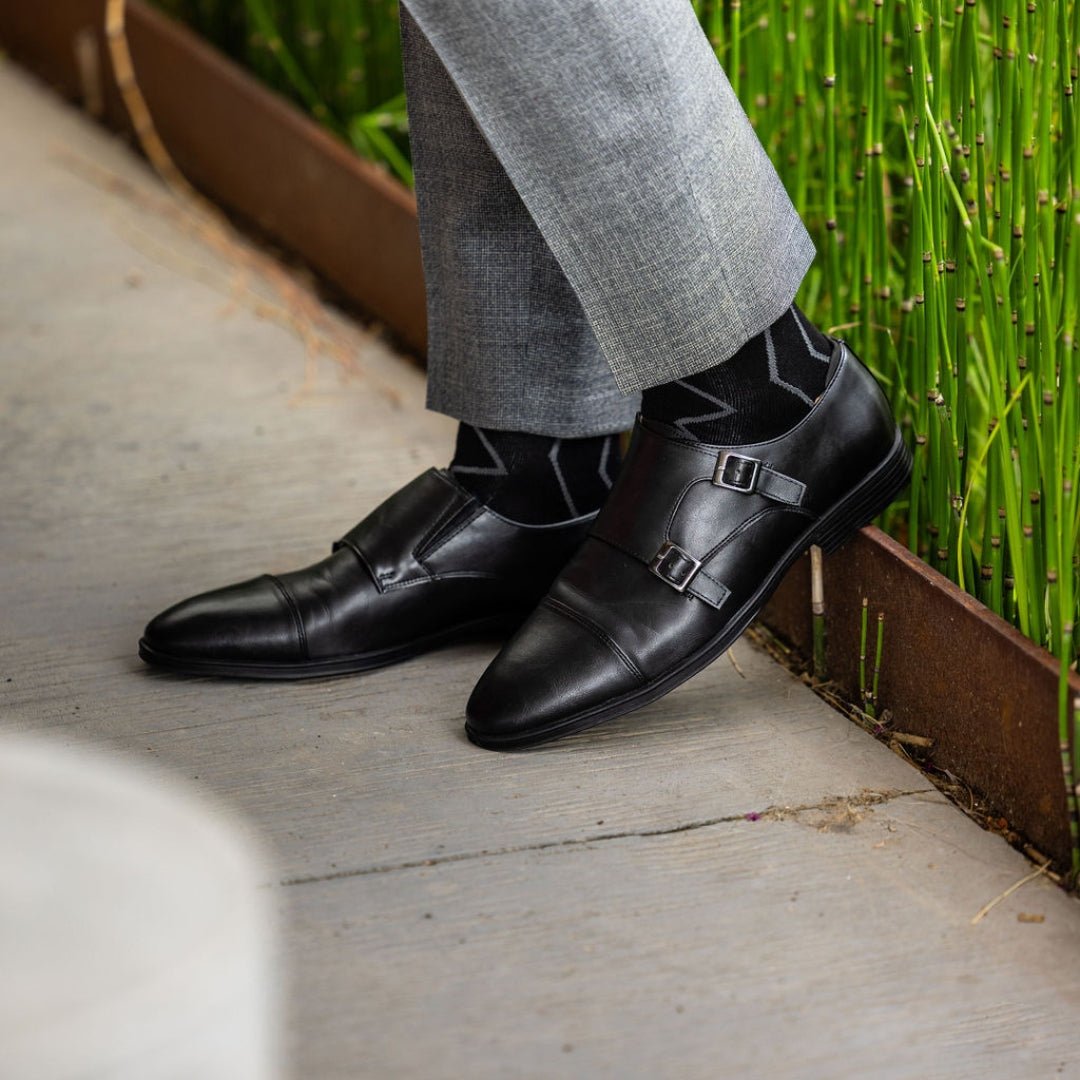 Black and silver sock with zigzag pattern