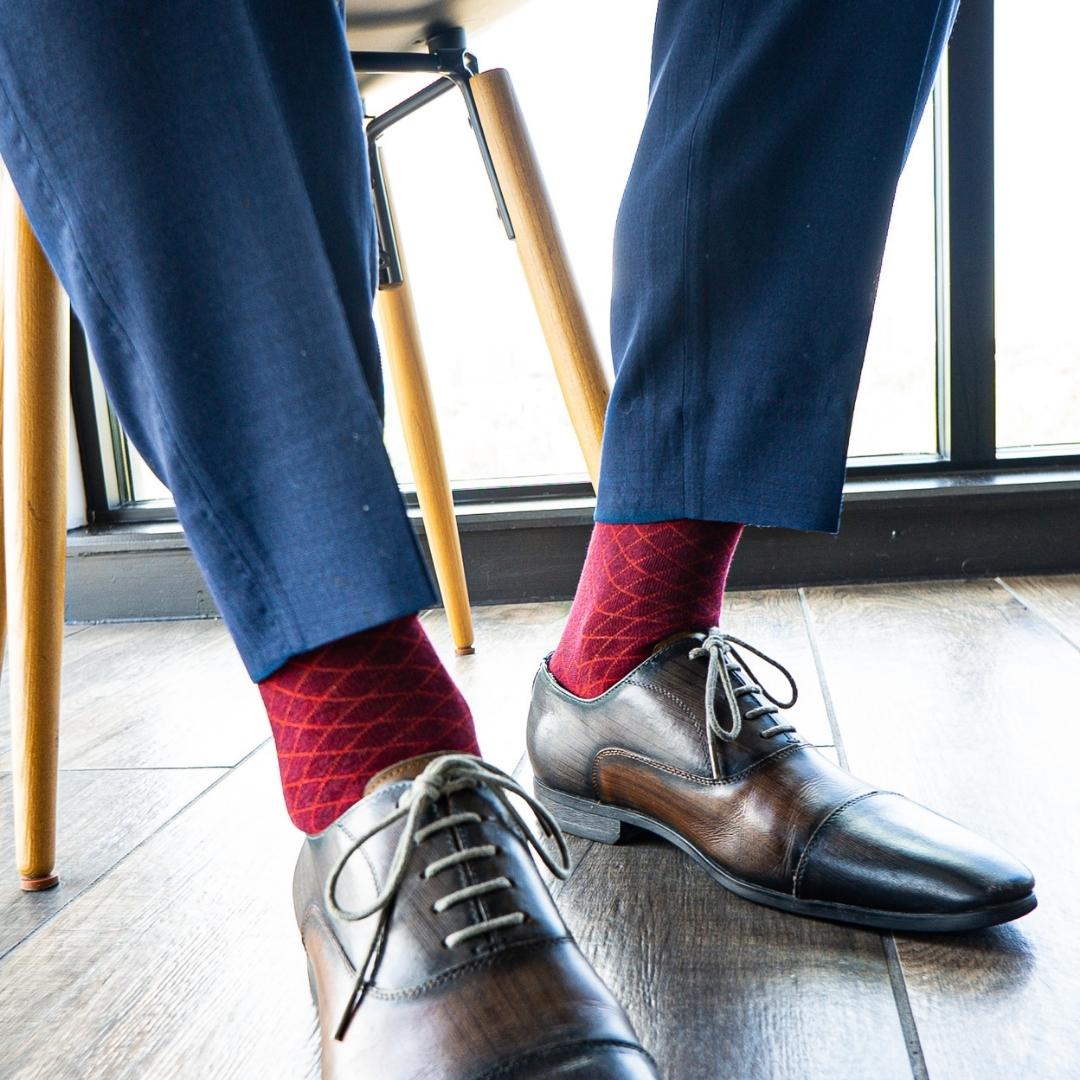 Deep Red Diamonds - A Deep Red Men's Dress Sock with a Contrasting ...