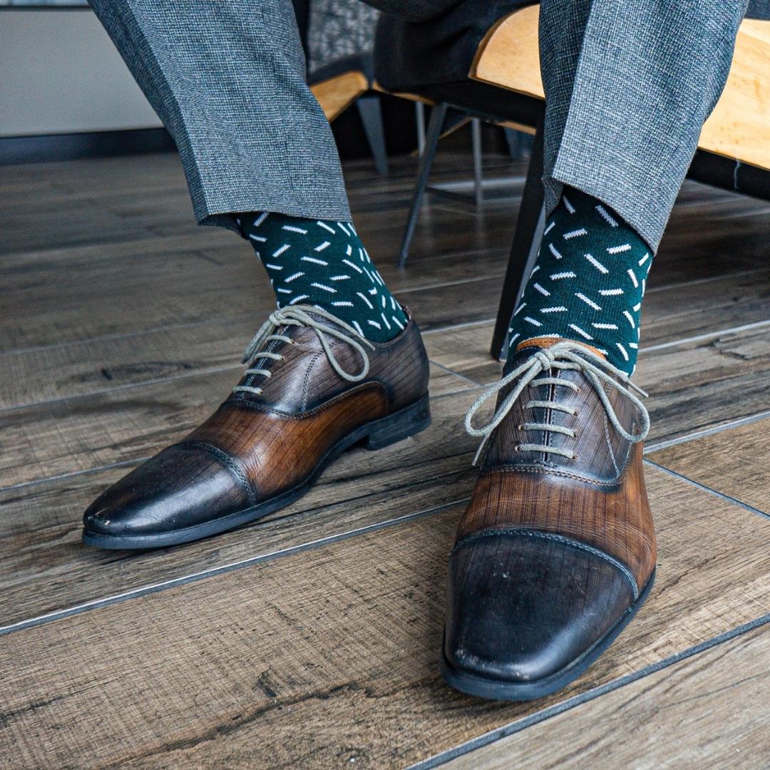 Southern Scholar Hunter Green Sprinkles A Hunter Green Men s Dress Sock with A Contrasting Sprinkle Pattern Over the Calf