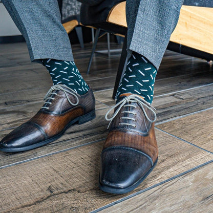 Hunter green men's dress sock with a contrasting sprinkle pattern