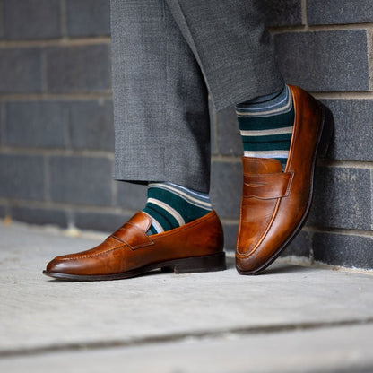 The Churchills - A Green, Tan, and Taupe Striped Sock