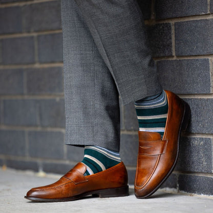 The Churchills - A Green, Tan, and Taupe Striped Sock