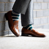 green, taupe, and tan striped socks
