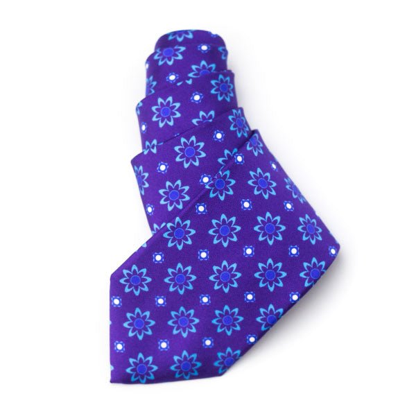 Italian Silk Tie with Purple and Blue Floral Pattern