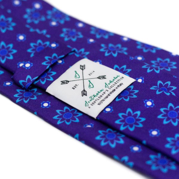 Handmade Silk Tie with Blue and Purple Floral Pattern
