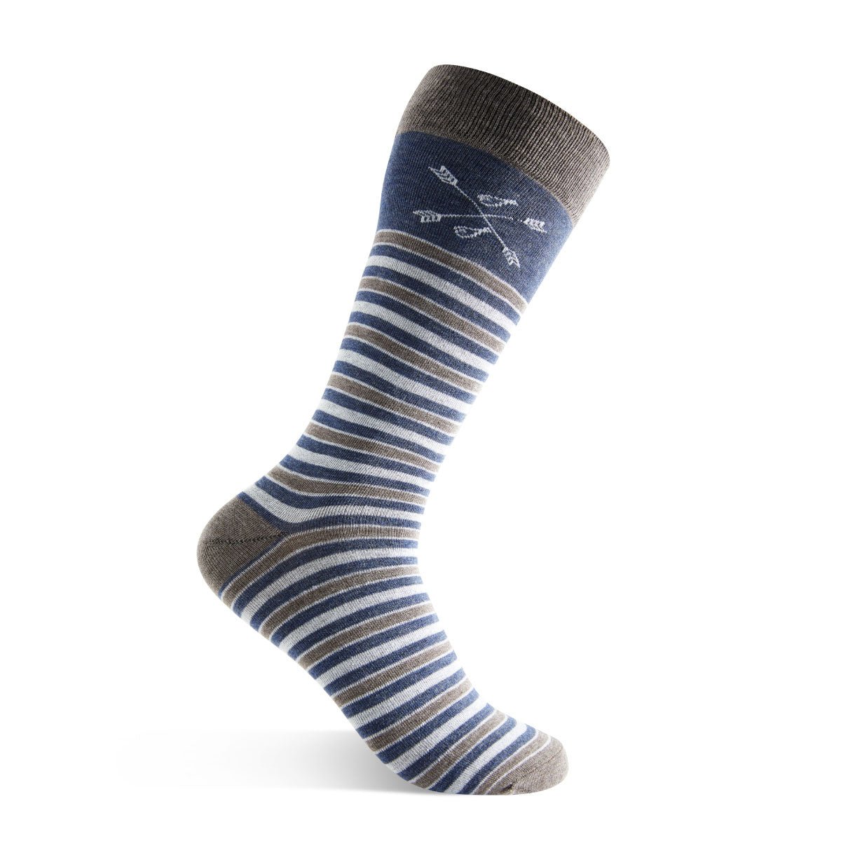 a grey, blue, and white striped men's dress sock