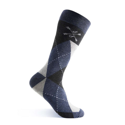 Blue, charcoal, grey, and white argyle men's dress sock