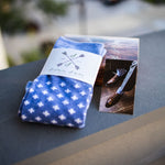 blue socks with white hatches