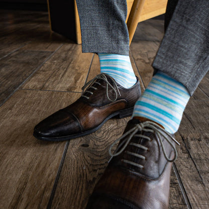 light green and blue striped men's dress socks
