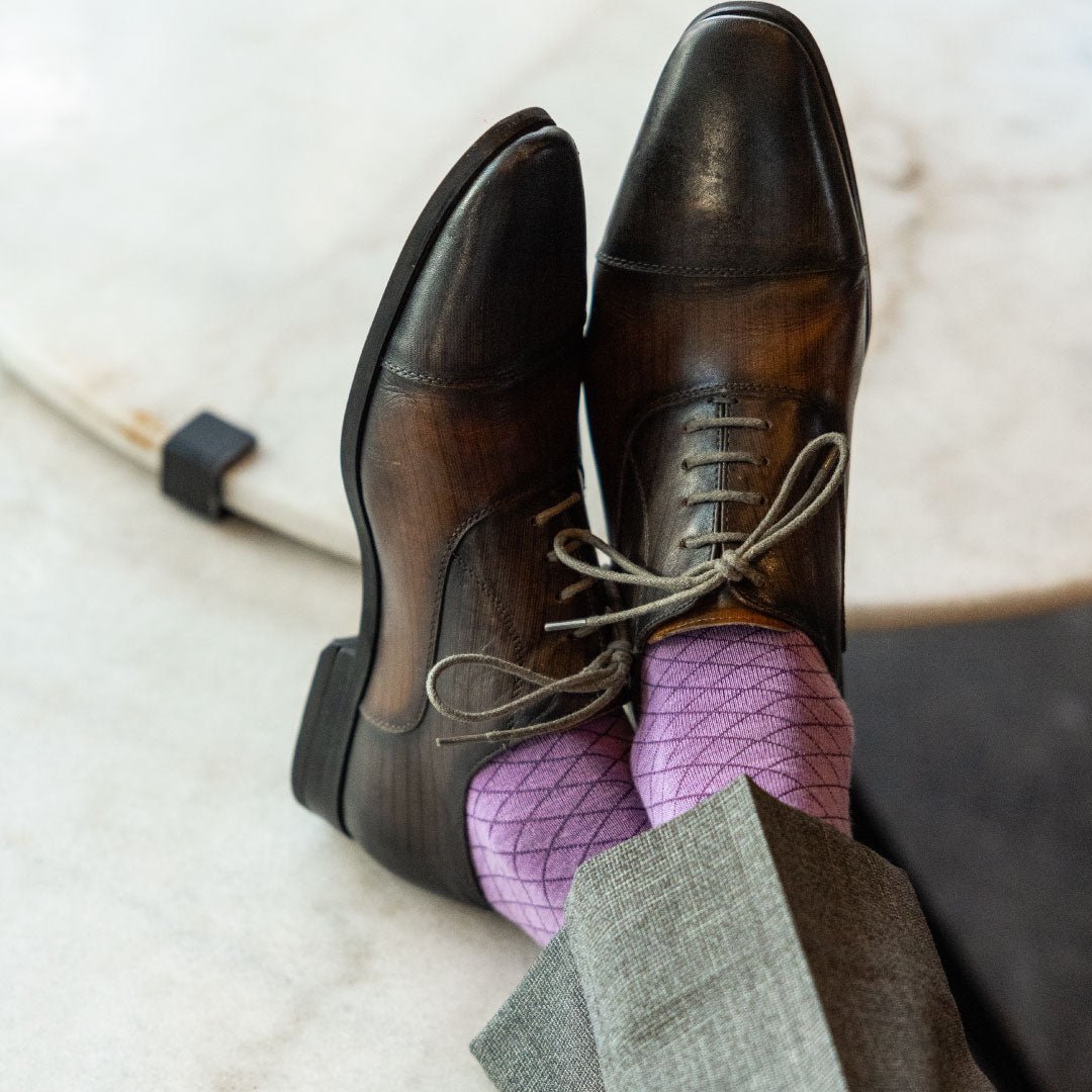 purple diamond patterned men's dress socks