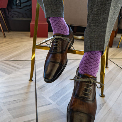 purple men's dress socks with diamond pattern