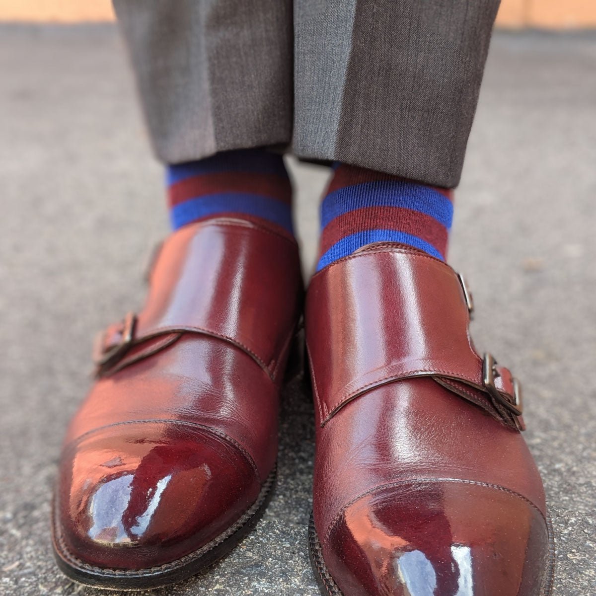 Red and blue striped mens socks