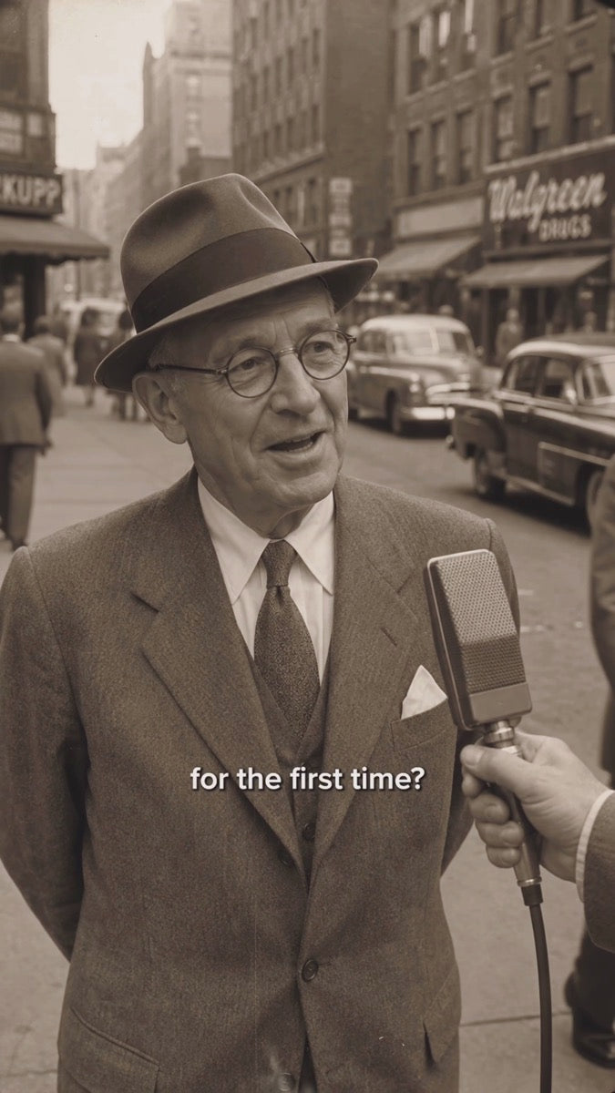 Dramatized vintage street interview with a well-dressed gentleman