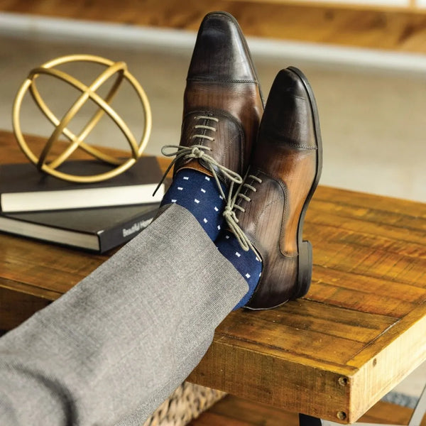 The Lehmans, a navy sock with white micro-squares