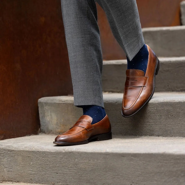 The Oxford Blues, a navy sock with a baby-blue pin dot